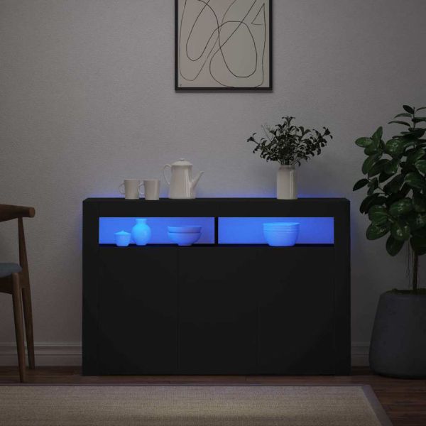 Сайдборд с LED светлини, черен, 115,5x30x75 см