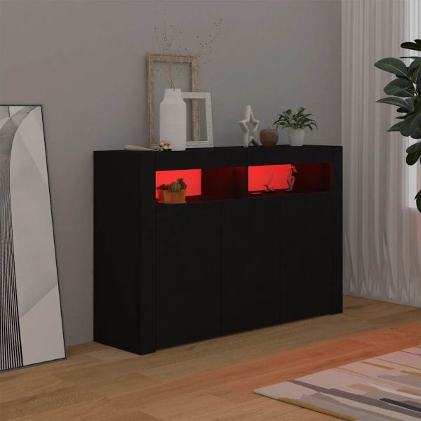 Сайдборд с LED светлини, черен, 115,5x30x75 см