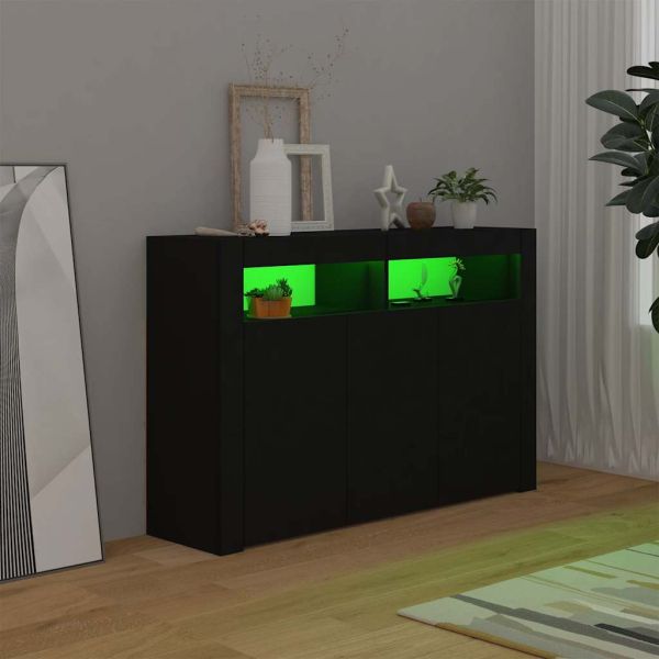 Сайдборд с LED светлини, черен, 115,5x30x75 см