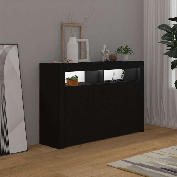 Сайдборд с LED светлини, черен, 115,5x30x75 см