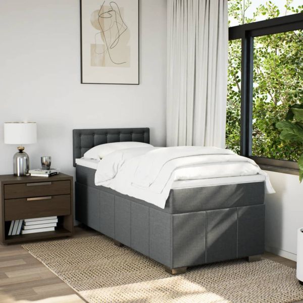 Боксспринг легло с матрак, тъмносив, 90x190 см, плат