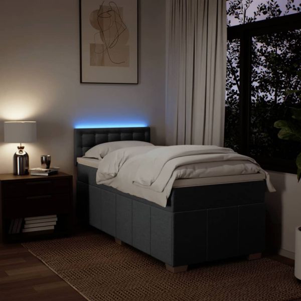 Боксспринг легло с матрак, тъмносиво, 100x200 см, плат