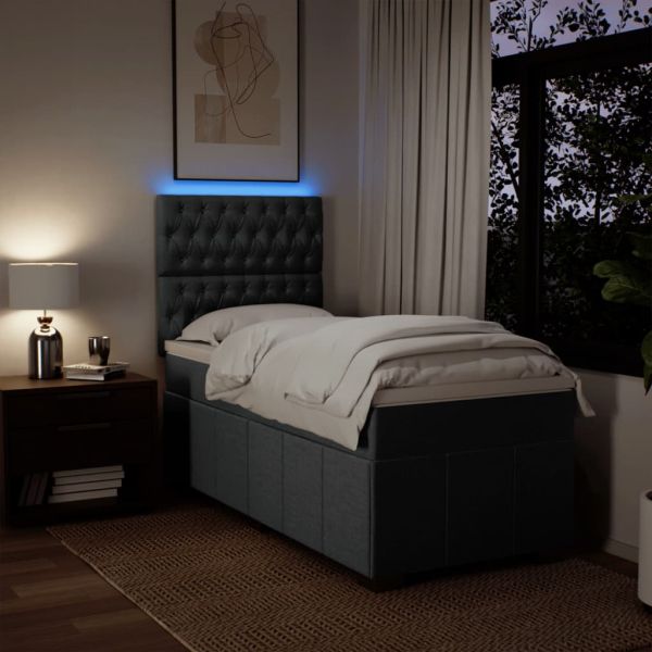 Боксспринг легло с матрак, тъмносив, 90x190 см, плат