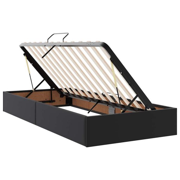 Легло с място за съхранение и LED Черно 90 x 200 cm Изкуствена