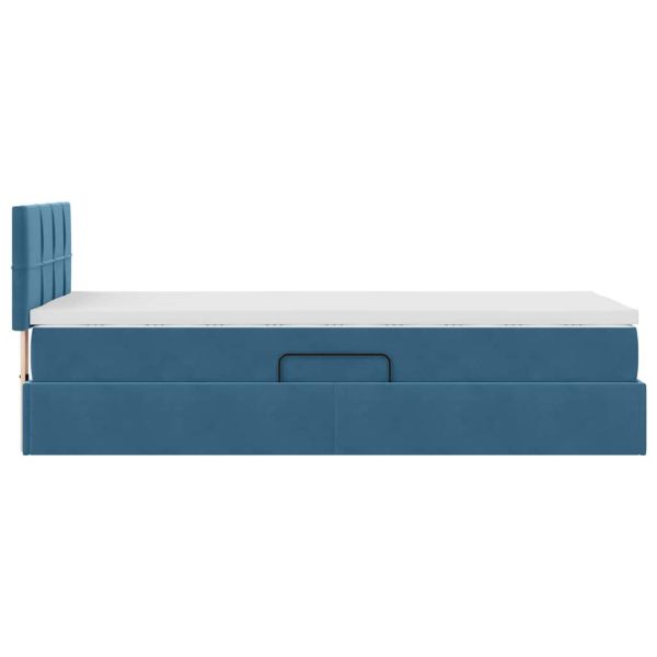 Легло с място за съхранение и LED Тъмен син 100 x 200 cm Кадифе