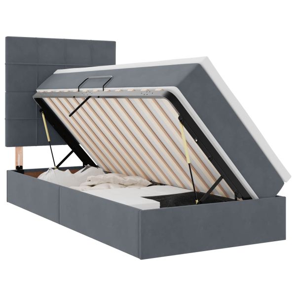 Легло с място за съхранение и LED Тъмен сив 90 x 200 cm Кадифе