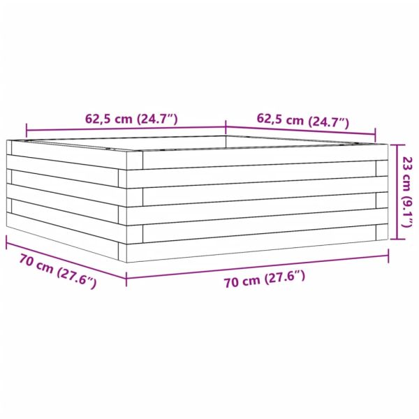 Градинска кашпа 70x70x23 см масивна борова дървесина