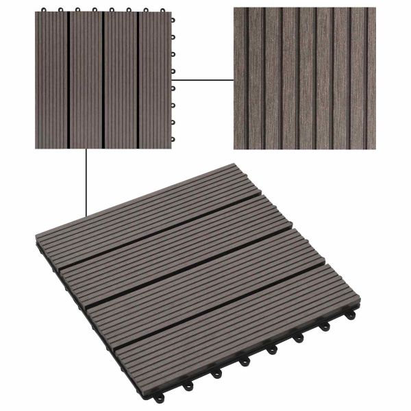 Плочка за decking 11 pcs Тъмен кафяв 30 x 30 cm WPC