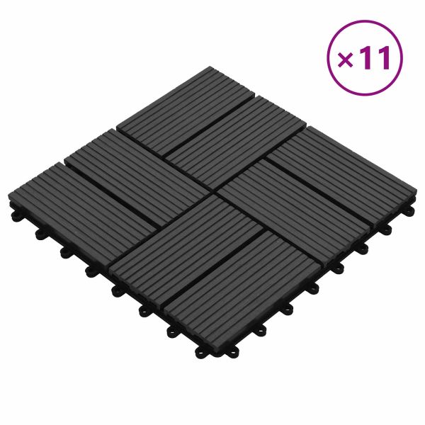 Плочка за decking 11 pcs Черен 30 x 30 cm WPC