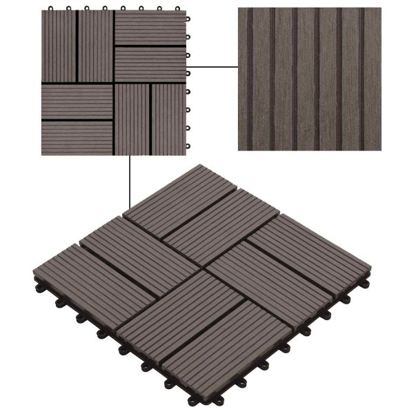 Плочка за decking 11 бр. Тъмен кафяв 30 x 30 cm WPC