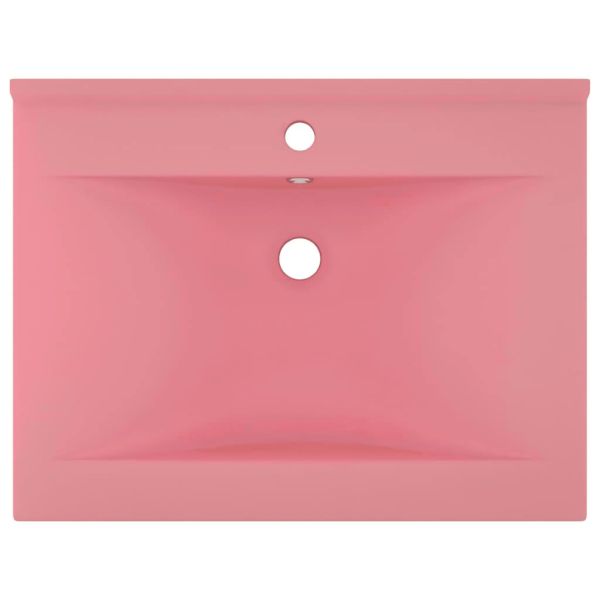 Луксозна мивка с отвор за кран розов мат 60x46 см керамика