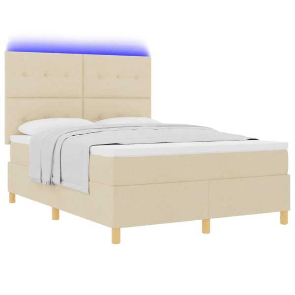 LED кутия за пружини с легло с матрак Крем 160 x 200 cm текстил