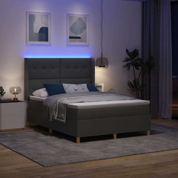 Легло с пружинирана основа с LED ленти Сив 160 x 200 cm текстил
