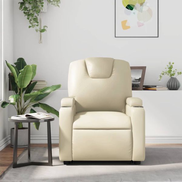 Масажен стол реклайнер, кремав, изкуствена кожа