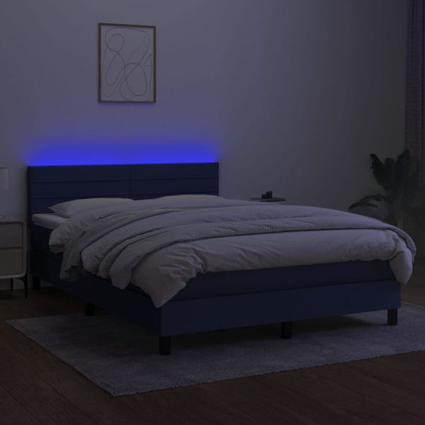 Боксспринг легло с матрак и LED, синьо, 140x200 см, плат