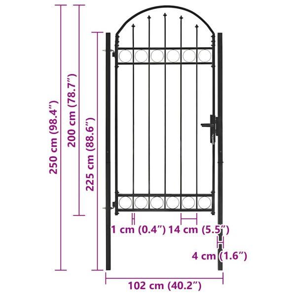 Портална ограда ASSEN с арковиден връх, стомана, 102x200 см, черна
