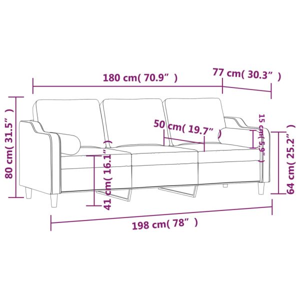 3-местен диван с декоративни възглавници кафяв плат 180 см