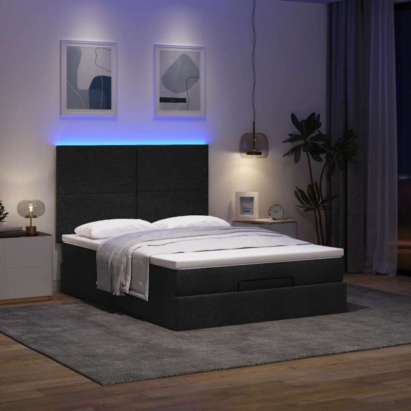 Османска легло с матрак и LED, черно, 140x200 см, плат