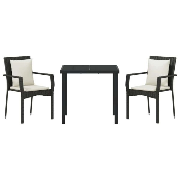 Комплект за хранене в градината 3 pcs Черно полиратан