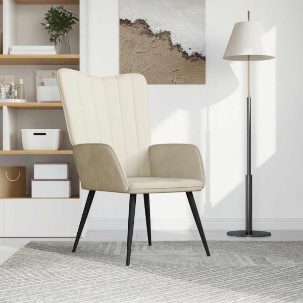 Релаксиращ стол, кремавобял, кадифе