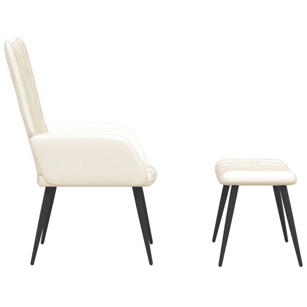 Стол за релакс с табуретка, кремавобял, кадифе