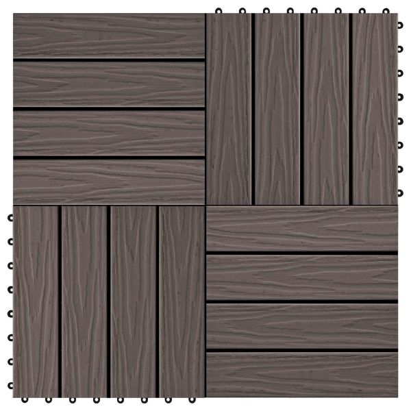 Плочка за decking 3D дизайн 11 бр. Тъмен кафяв 30 x 30 cm WPC