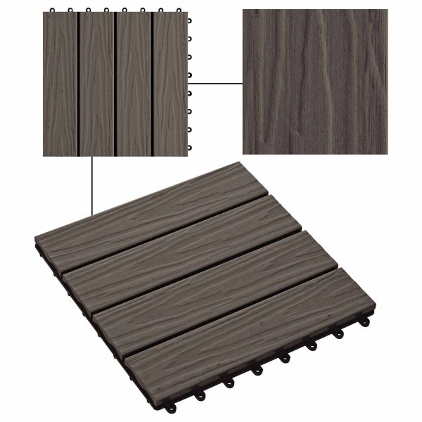 Плочка за decking 3D дизайн 11 бр. Тъмен кафяв 30 x 30 cm WPC