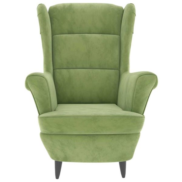 Фотьойл Wingback с табуретка, светлозелено, кадифе