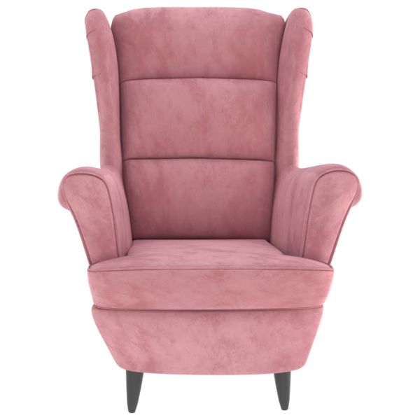 Фотьойл Wingback с табуретка, розова, кадифе