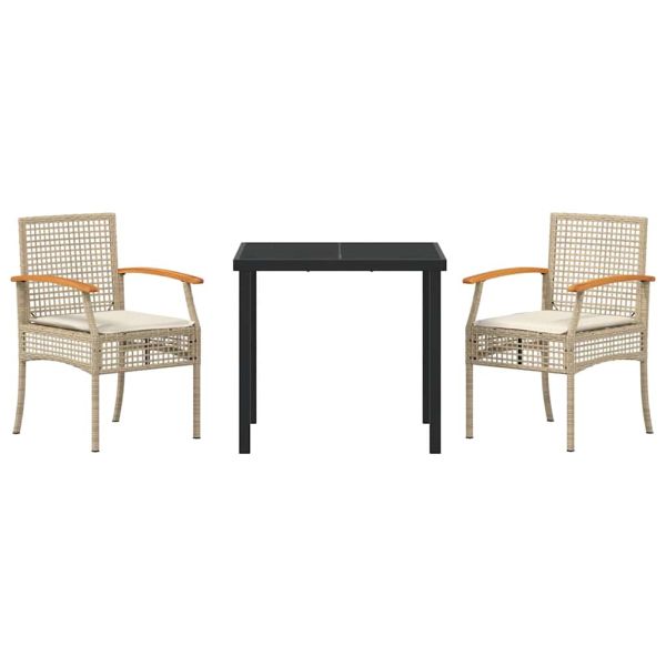 Комплект за хранене в градината 3 pcs Бежов и черен Ратан