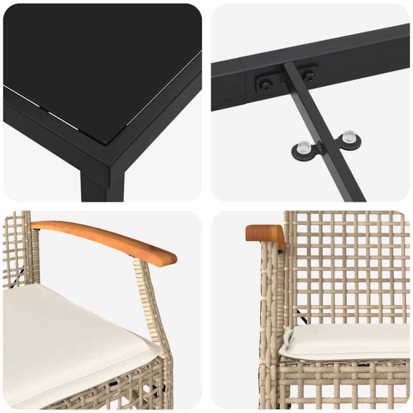 Комплект за хранене в градината 3 pcs Бежов и черен Ратан