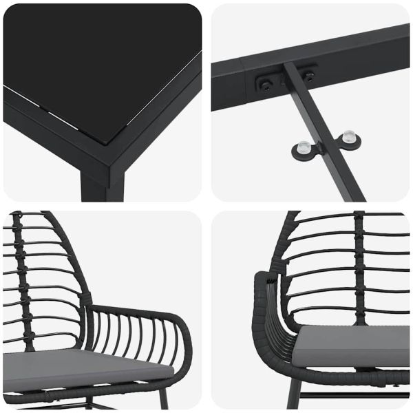 Комплект за хранене в градината 5 pcs Черно полиратан