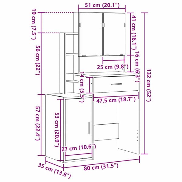Тоалетка с чекмедже с рафт Дъб 80 x 35 x 132 см Инженерно дърво