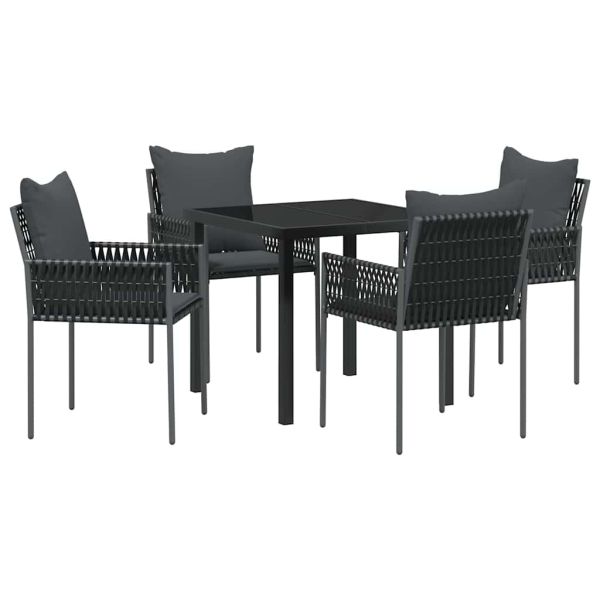 Комплект за хранене в градината 5 pcs Черен и Сив ПЕ ратан