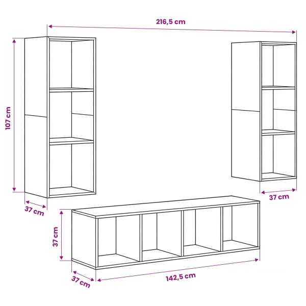 Комплект ТВ шкаф 3 pcs Черния дъб Инженерно дърво