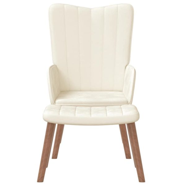 Релакс стол с табуретка, кремавобял, кадифе