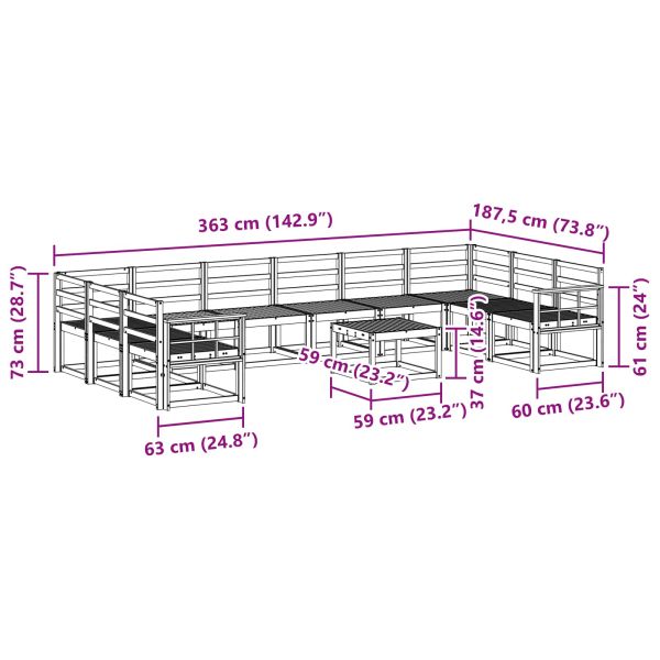 Комплект дивани за открито 11 pcs Естествен