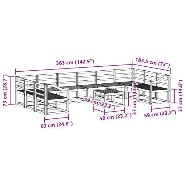 Комплект дивани за открито 11 pcs Естествен