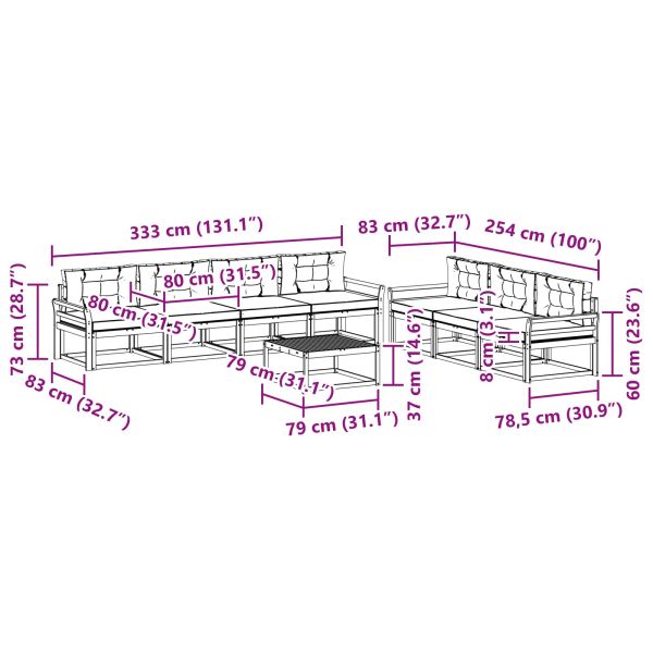Комплект дивани за открито 8 pcs Натурален и Антрацит