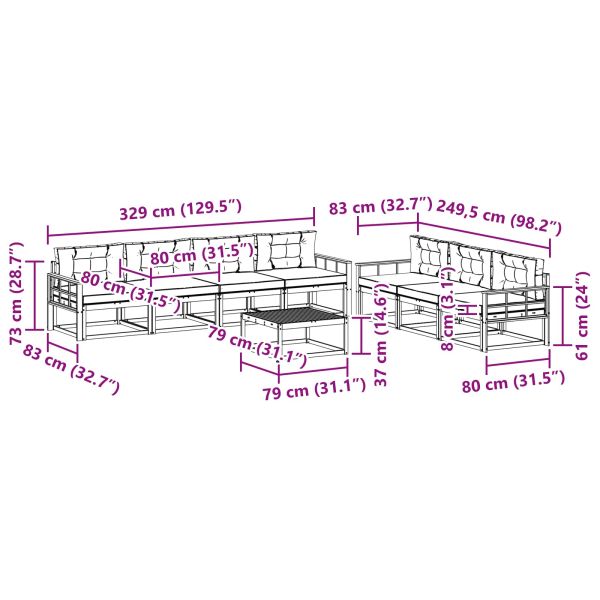 Комплект дивани за открито 8 pcs Натурален и Антрацит