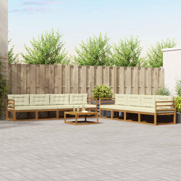 Комплект дивани за открито 9 pcs Натурален и Крема