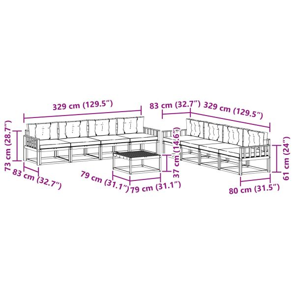 Комплект дивани за открито 9 pcs Натурален и Антрацит