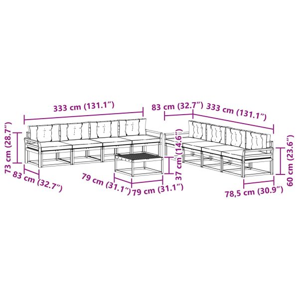 Комплект дивани за открито 9 pcs Натурален и Антрацит
