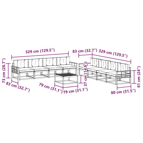 Комплект дивани за открито 9 pcs Натурален и Антрацит