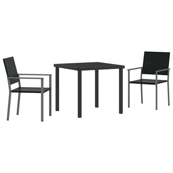 Комплект за хранене в градината 3 pcs Черно ПЕ ратан