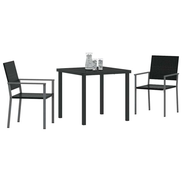 Комплект за хранене в градината 3 pcs Черно ПЕ ратан