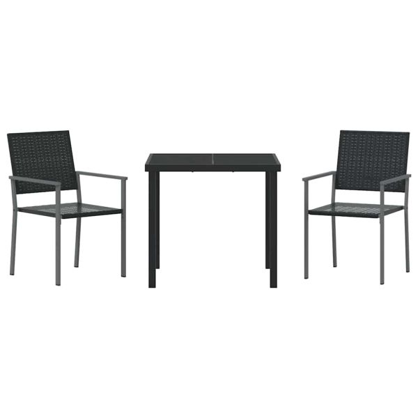 Комплект за хранене в градината 3 pcs Черно ПЕ ратан