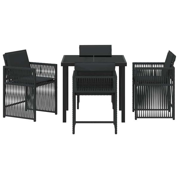 Комплект за хранене в градината 5 pcs Черно полиратан
