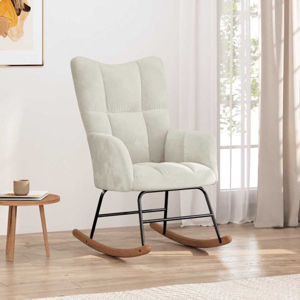 Люлеещ стол, кремаво-бял, кадифе