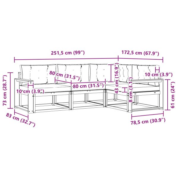Комплект дивани за открито 4 pcs Натурален и Крема